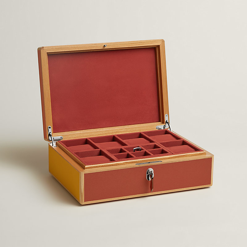 Amalthee Tricolore watch and cufflink box, large model | Hermès